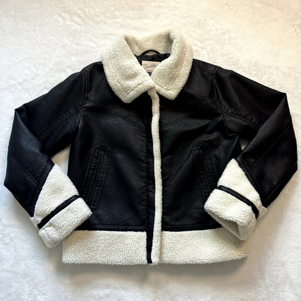 Womens Faux Leather Sherpa Lined Full Zip  Jacket